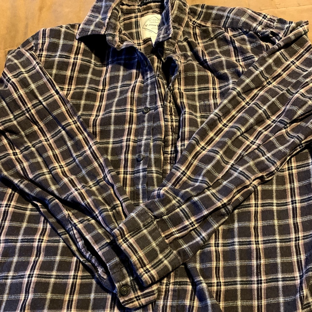 Lg St John's Bay Brown Plaid Flannel Shirt.